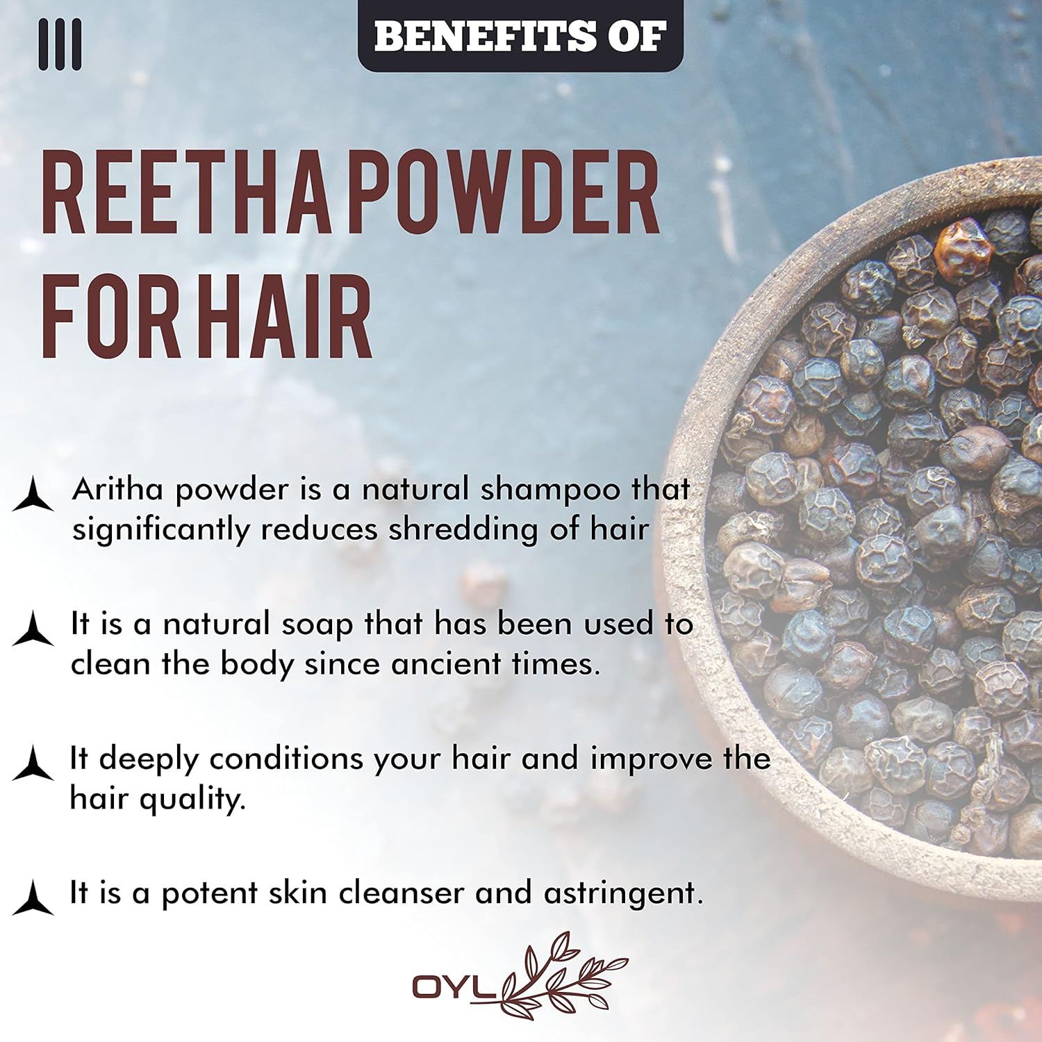 Oyl Natural Reetha Powder for Healthy Hair, Skin, Scalp Treatment & Hair Growth (100% Pure & Chemical Free) - (100) image number 1