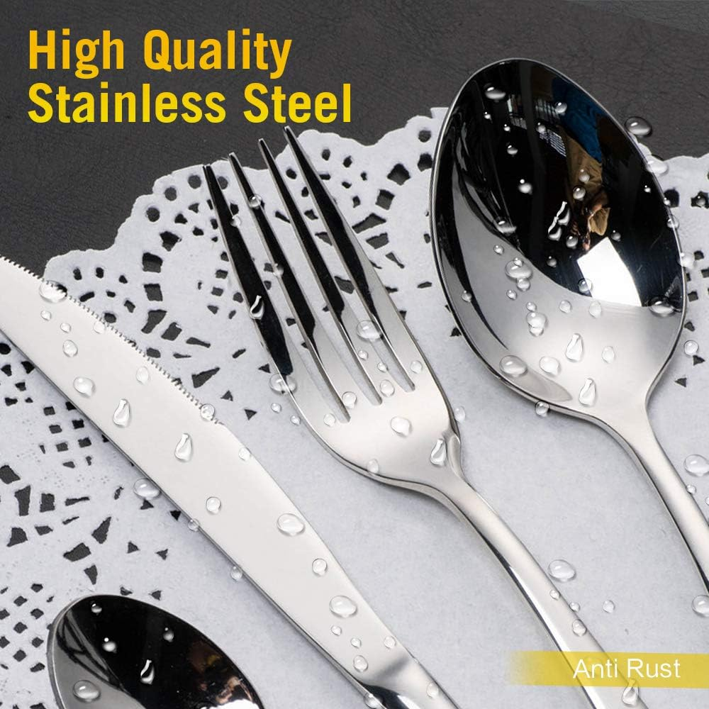 Flatware Set 20 Pieces, Stainless Steel Cutlery Set Flatware Silverware Set with Knife Spoon Fork, Service for 4, Mirror Polish & Dishwasher Safe, Ideal for Home Daily Use/Casual or Formal Dining, Silver image number 4