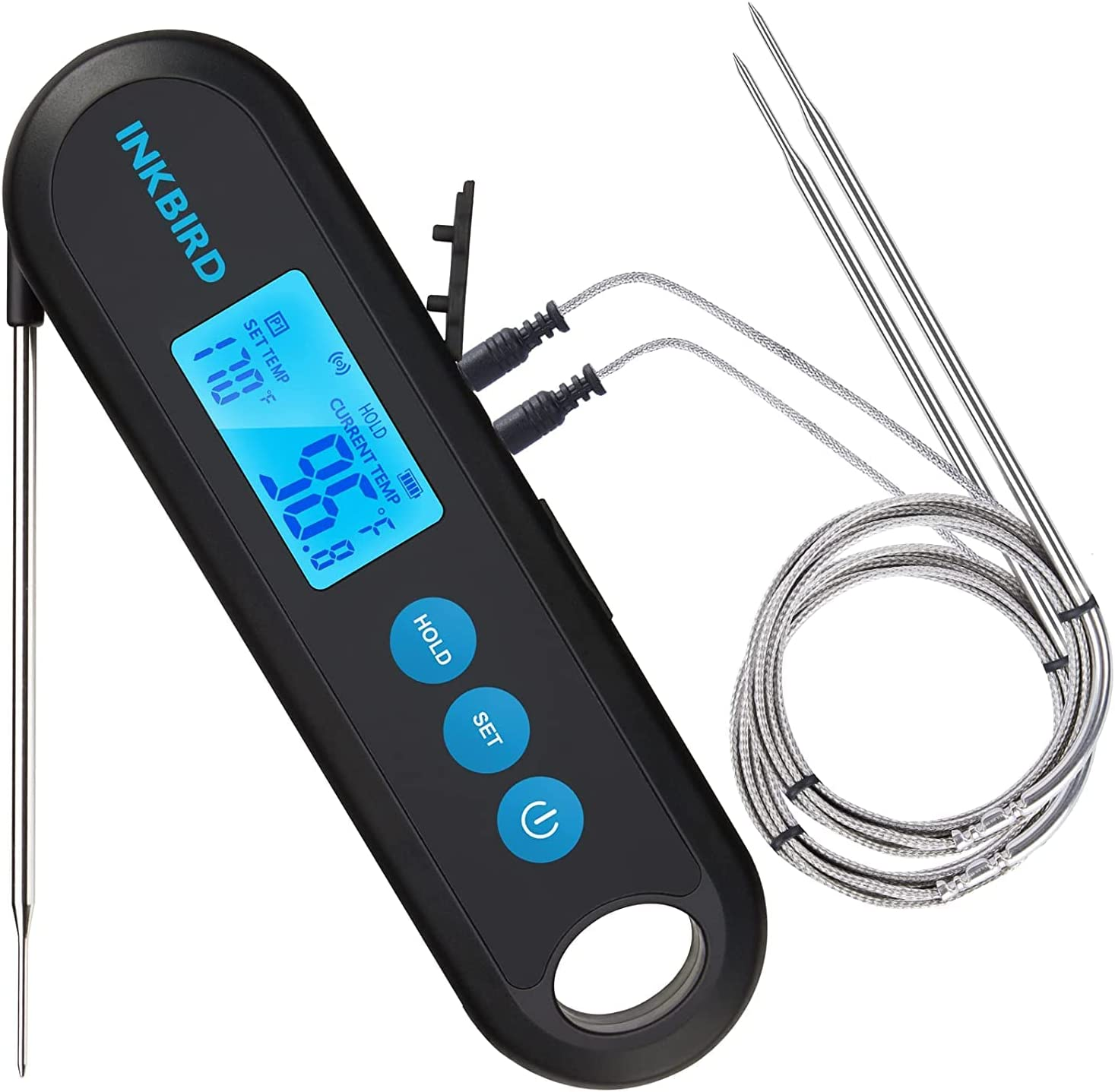 Inkbird Bluetooth Digital Meat Thermometer with External Probes Backlight Display 2 Sec Instant Readout Support Temperature Alarms and Timers Rechargeableinstant Read Cooking Thermometer for Grilling BBQ Poultry Outdoor Barbecue Kitchen (IHT-2PB + 2 Probes) image number 3