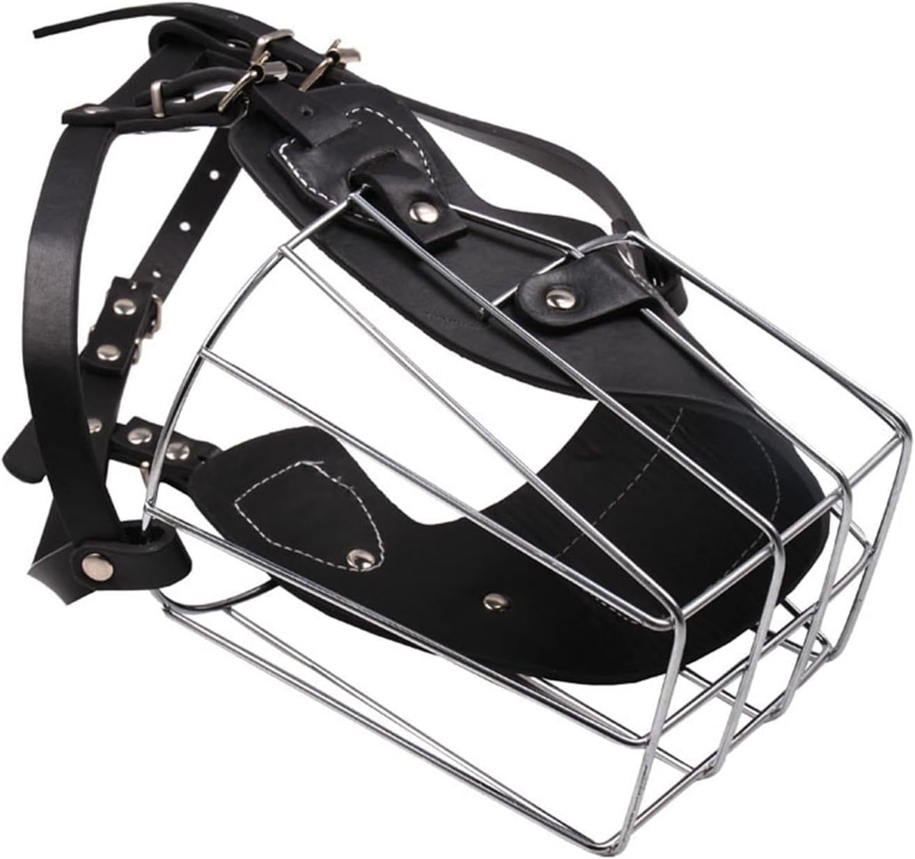 Metal Iron Dog Muzzle Adjustable Black Brown Leather Muzzle Fit for Dogs Large Dogs Bulldog anti Bite Muzzle Pet Supplies Dogs,2Xl,Black image number 2