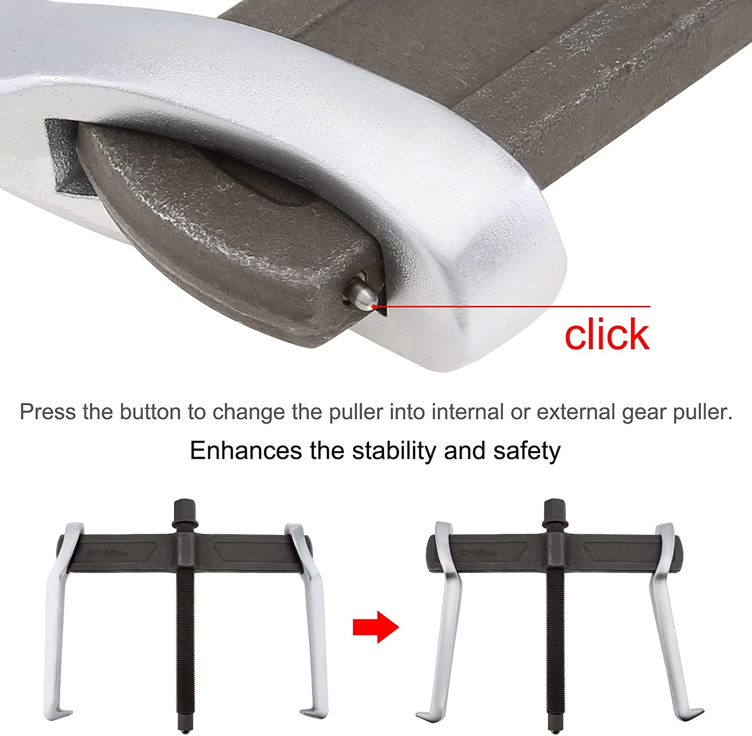 10 Inch 2-Jaw Gear Puller, Adjustable CR-V Bearing Puller Gears, Removal Tool for External Internal Pulling, Puller Tool Separate Lifting Device image number 3