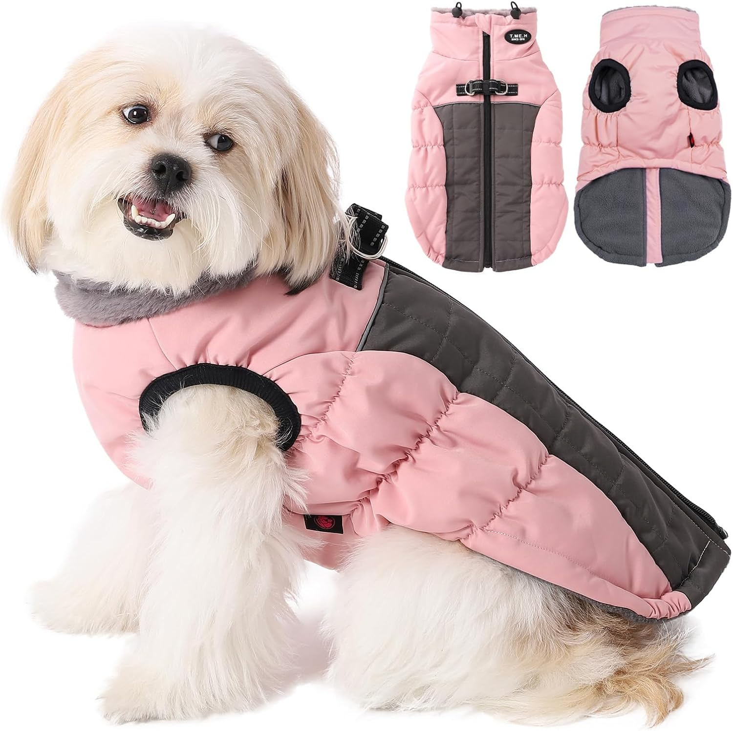 Savlot Dog Coats for Cold Weather, Cosy Windproof Winter Dog Jacket, Thick Padded Warm Vest with Harness for Puppies, Small, Medium and Large Dogs (XS, Pink)