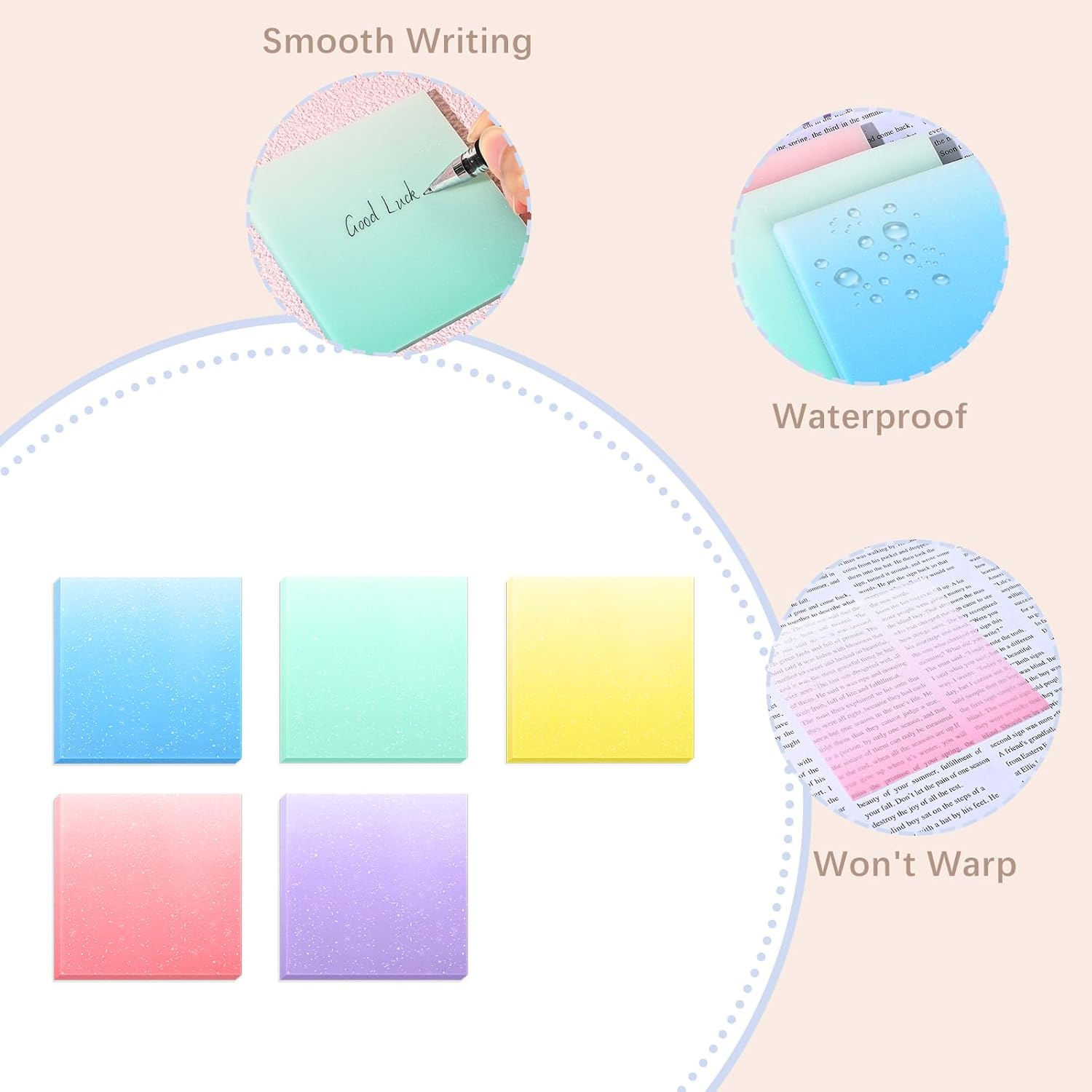 BAYTORY 250 Sheets Glitter Transparent Sticky Notes, 3 X 3 Clear Memo Pads, Waterproof Self-Stick Note, See through Aesthetic Self-Adhesive Note for Bible Accessories (Gradient Color) - White image number 6