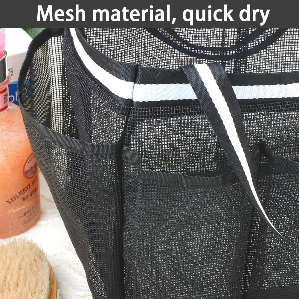 JIUSEGE Mesh Shower Caddy Bag, Portable Quick-Dry Bathroom Shower Basket with Handles, Dorm Room Essential for College, Camping, Travel & Gym, Black image number 3