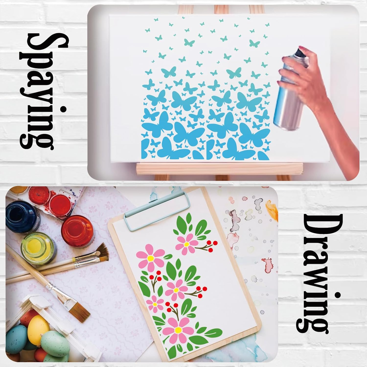 8 Pieces Stencils for Crafts Reusable Branches Musical Notes Stencil Floral Texture Background Layering Drawing Templates Stencils for Painting on Wood Furniture Paper (8 Branches) image number 4