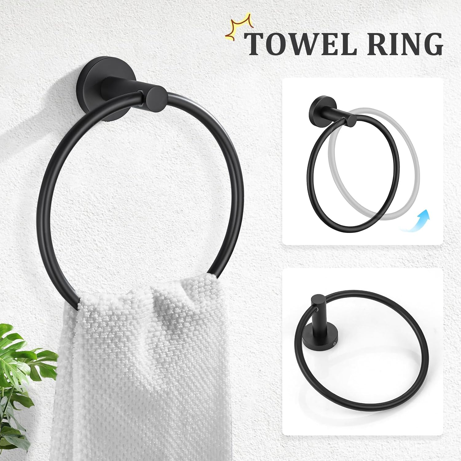 TURS Matte Black Bathroom Hardware Set 5 Piece, SUS304 Stainless Steel Bath Towel Bar Set, 24 Inch Bathroom Accessories Kit Wall Mounted image number 4