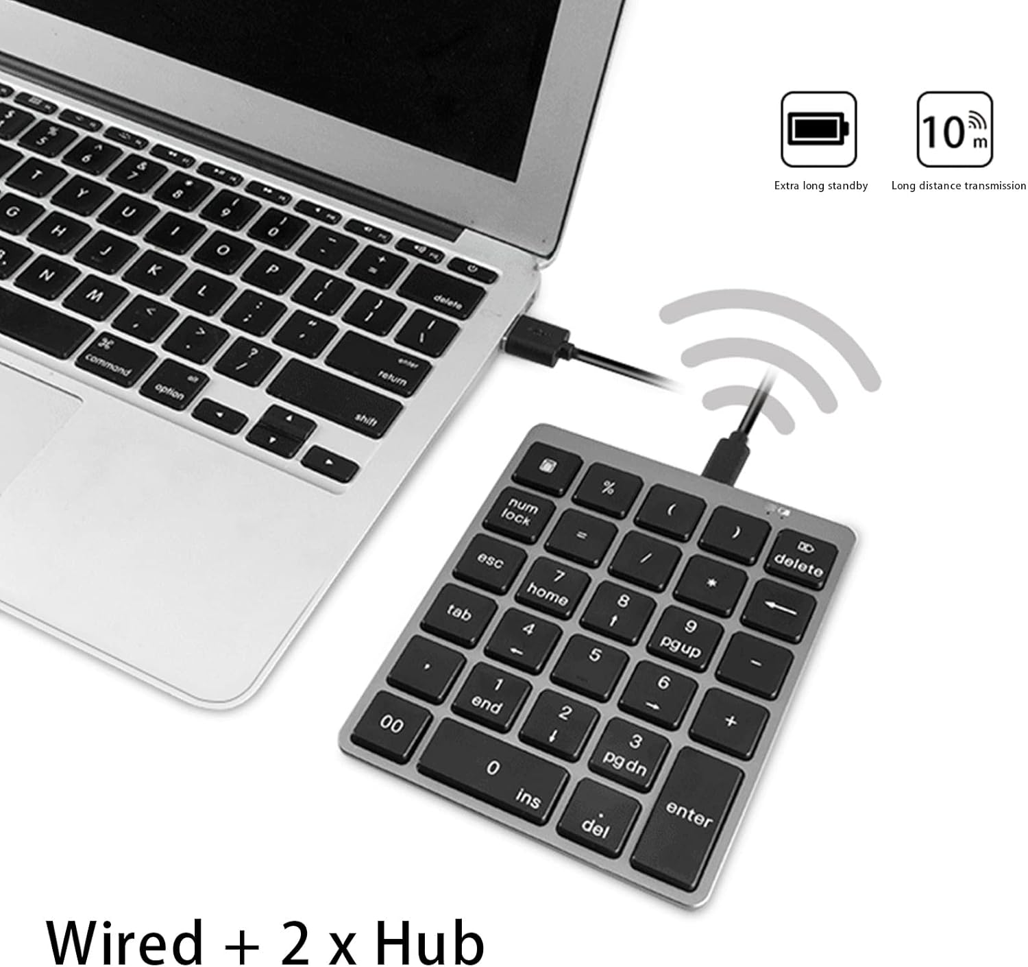 Portable 28-Key USB Numeric Keypad with Rechargeable Bluetooth​​, Thin Aluminium Number Pad for Laptop PC, Dark Grey - Dark Gray image number 1