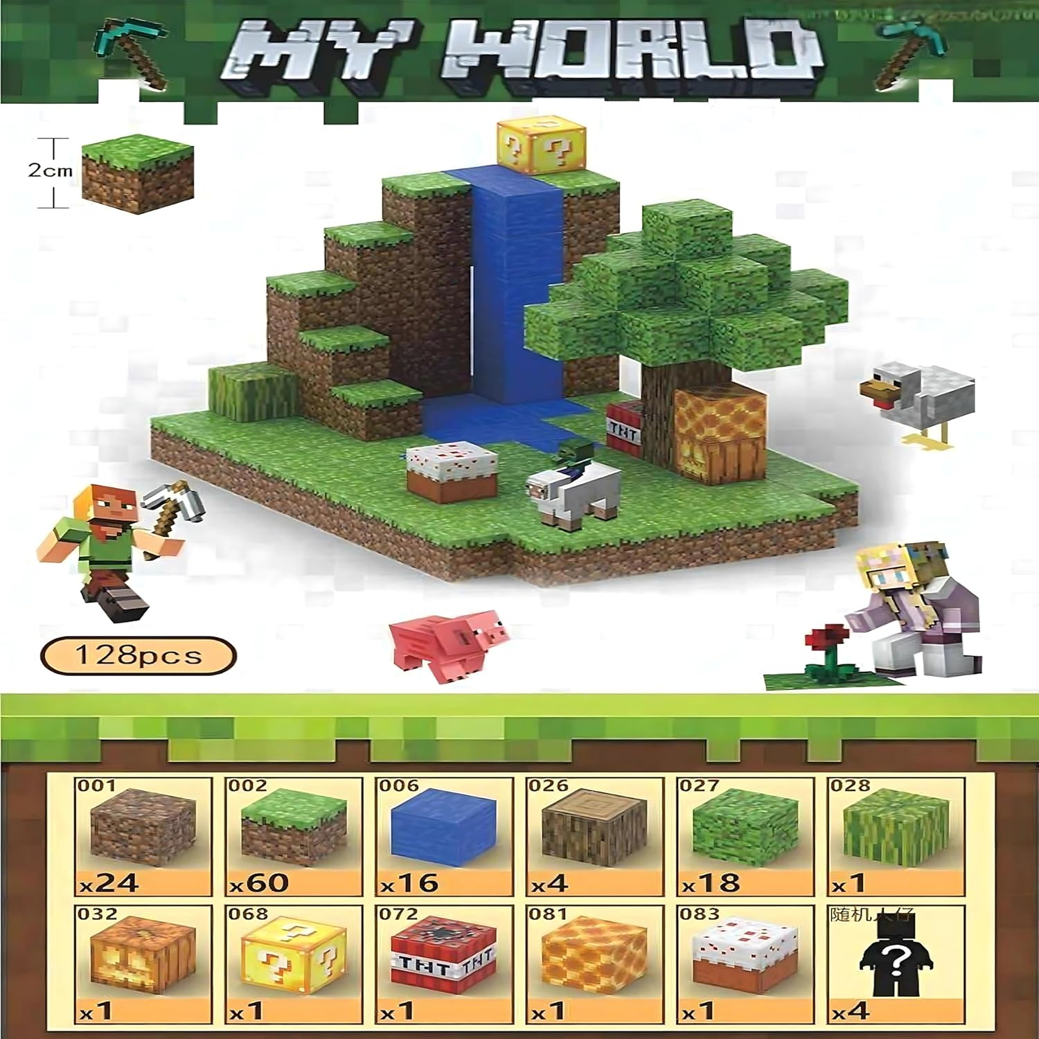 Magnetic Blocks, 128Pcs Building Blocks with 4 Figures, Premium Magnetic Tiles, Build Mine Magnet Cubes, Stem Construction Sensory Toys, Montessori Toys for Toddlers Gifts for Boys & Girls Ages 3+