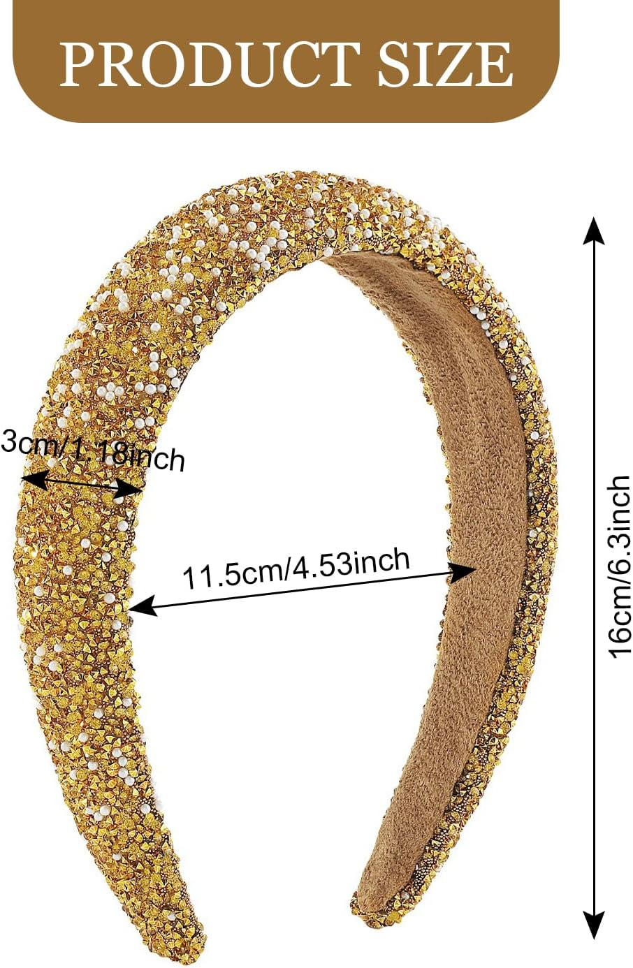Rhinestone Headbands, Gold, Sparkling Crystal Headwear, Jewelry Headband, Diamond Bling Rhinestone Wide Hairband, Non Slip Glitter Hair Hoop, Faux Crystal Diamond Headpiece for Women Girls image number 2