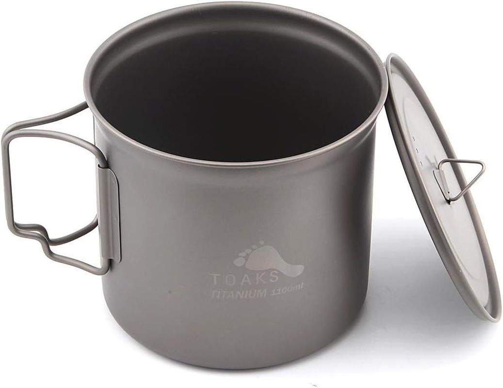 TOAKS Pure Titanium Tableware Ultralight Outdoor Mug Camping Cup, Large Size Can Be Used as a Pot(375Ml,450Ml,550Ml,650Ml,750Ml,1100Ml) (1100Ml)