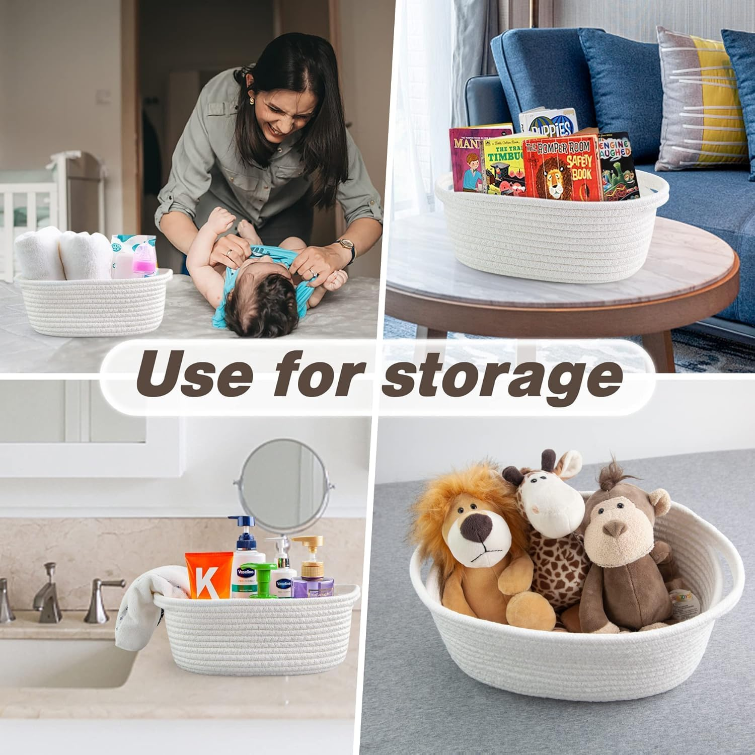 Small Woven Basket with Gift Bags and Ribbons,Diy Basket Gift Set, Empty Small Rope Basket for Storage 12"X 8" X 5" Baby Toy,Durable Baskets for Valentine/Birthday Gifts (White) image number 1