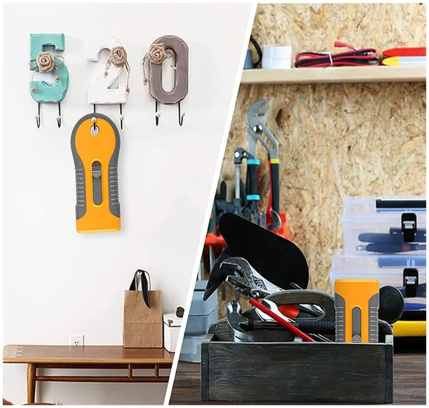 Razor Blade Scraper,1Pcs Multi-Purpose Mini Razor Scraper,Scraper,Mini Scraper Bonus Blades,Multi-Purpose Cleaning Razor Scraper,Plastic Razor Blade Scraper with 10Pcs Metal Blade,Yellow - Blue image number 4