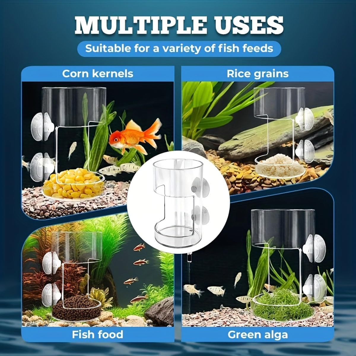 AIMALL Floating Fish Feeding Ring &ndash; Hanging Aquarium Food Feeder with Suction Cups, round & Square PS Plastic Feeding Box for Parrot Fish, Koi, and Tropical Tanks image number 6