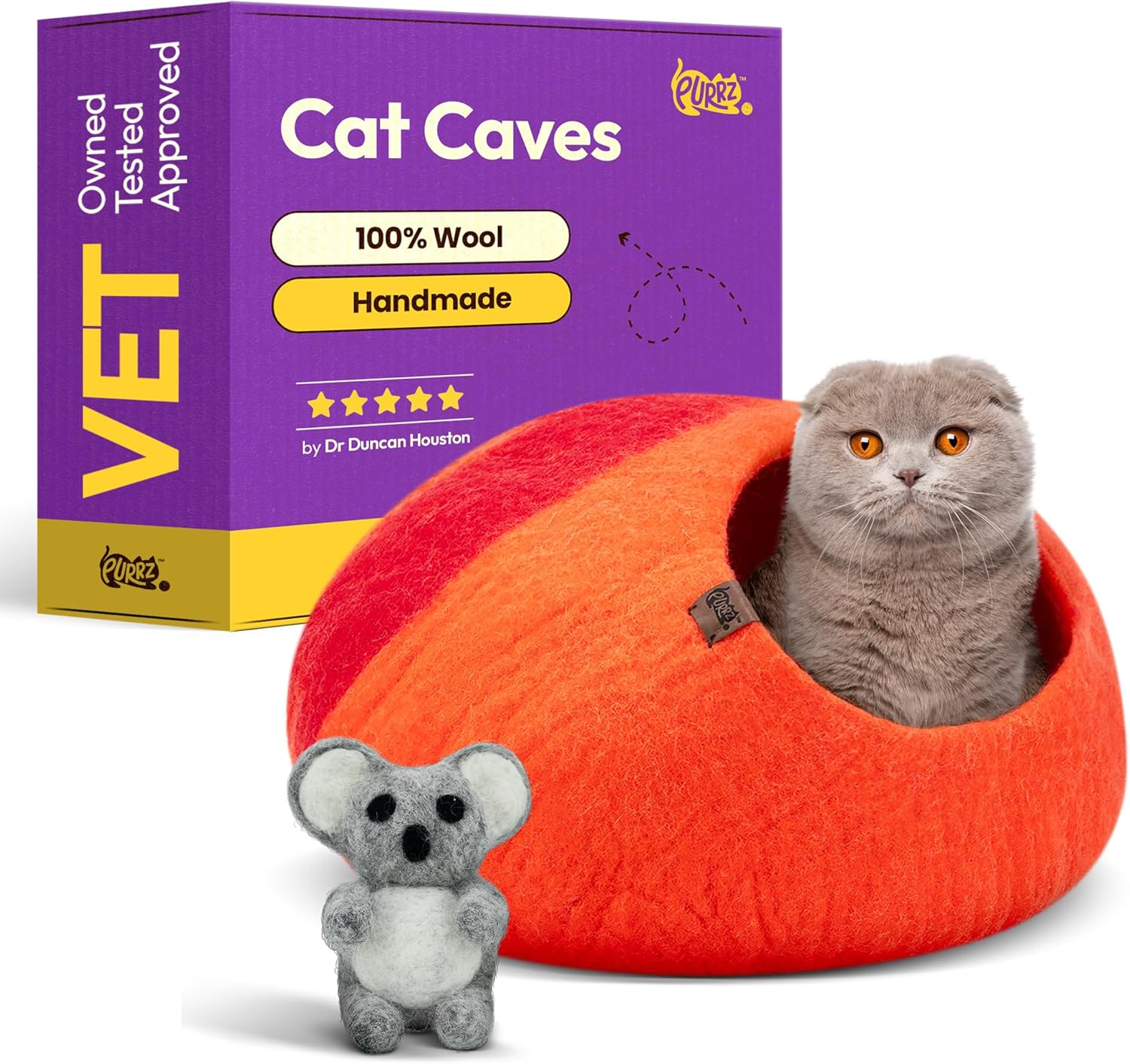 Eco Calming MOCHI Felt Cat Bed Cave (8 Designs) - Environmentally Friendly & Sustainable Handmade 100% Hypoallergenic Merino Wool Bed/House/Home/Pod/Cubby/Tent/Igloo for Cats, Kittens, Puppies and Small Dogs (Medium, Uluru) image number 1