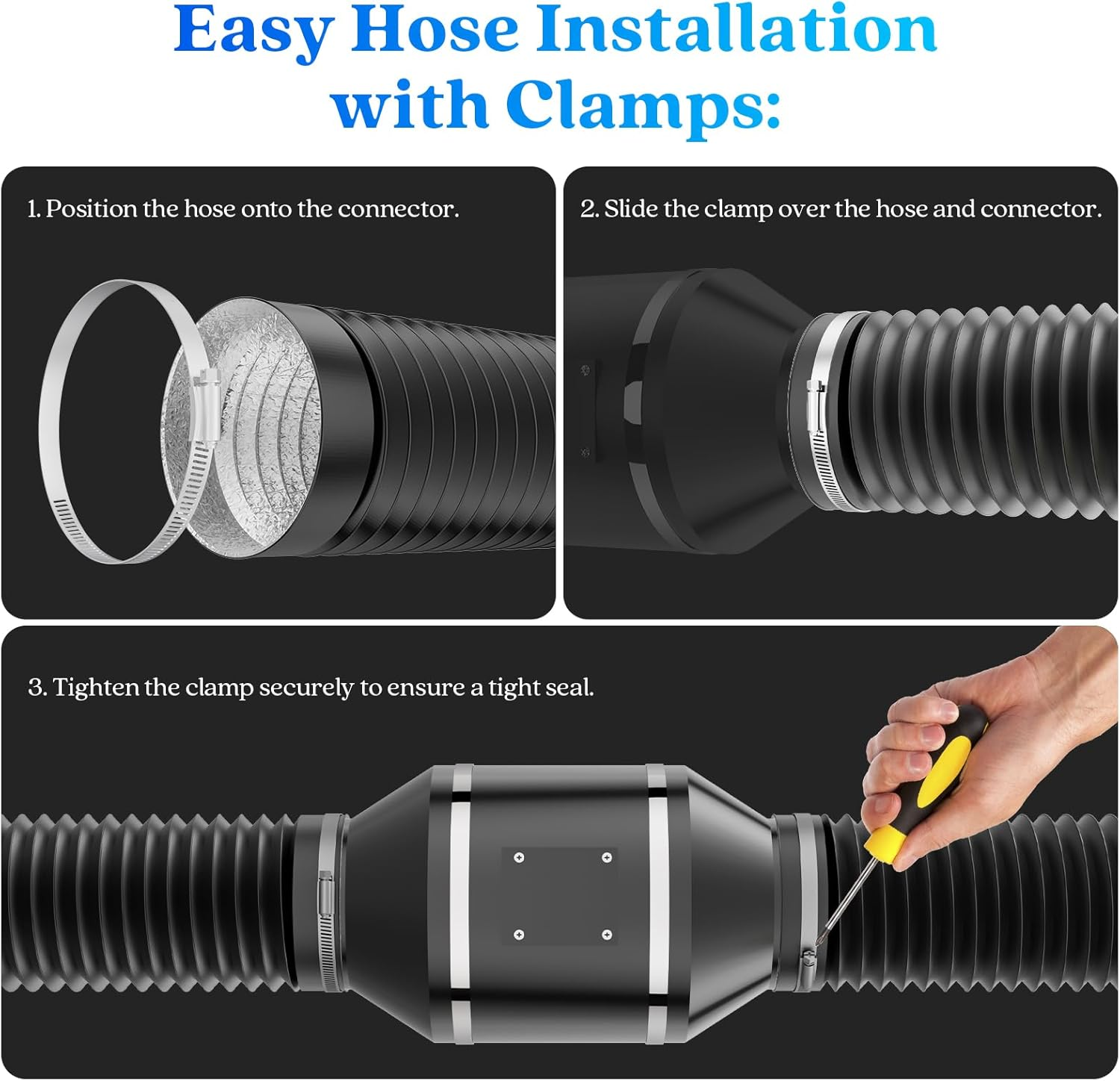 Yrichtra Exhaust Hose Diameter 150 Mm, 5 M Flex Pipe, Heat Insulating, Noise Reducing, Tear-Resistant, Cuttable, No Chemical Odour, with Clips, Flex Hose for Dryers and Ventilation Hose, Black image number 4