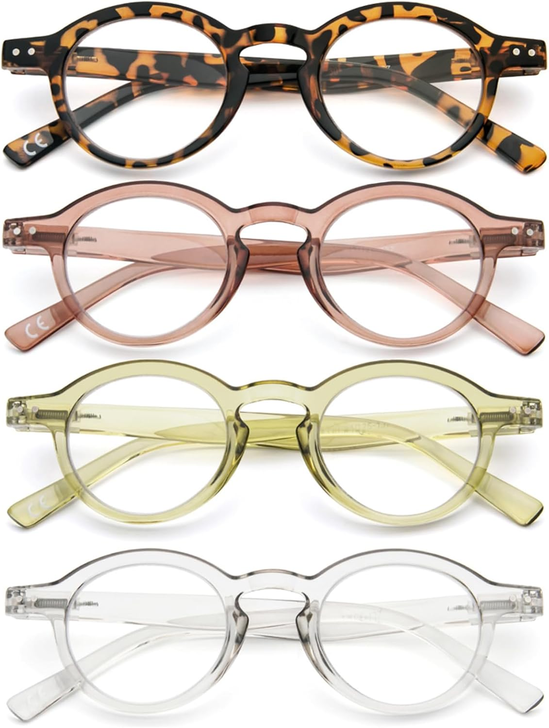 Kokobin 4-Pack Small round Reading Glasses Comfortable Readers Colored Stylish Frame for Women
