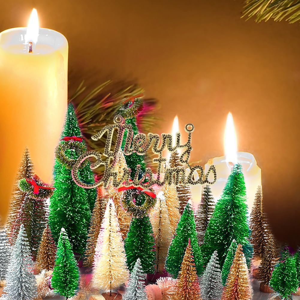 TREETDOBV 49Pcs Mini Pine Trees Artificial Mini Trees with Wood Base Sisal Trees, Bottle Brush Trees Set, Miniature Pine Trees DIY Crafts Sisal Trees for Christmas Table Room Decor(#1) image number 1