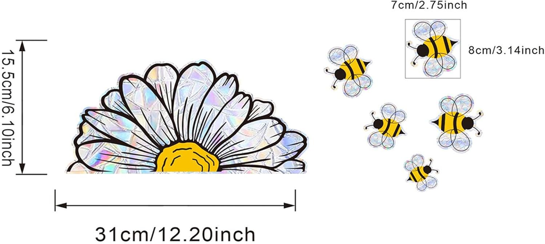 Bee and Sunflower Suncatchers Stickers Prism Glass Decor Anti-Collision Stickers for Birds Vinyl Window Clings Glass Decal for Home Mirror Sticker Flower Window Gels(Bee and Flower) image number 5