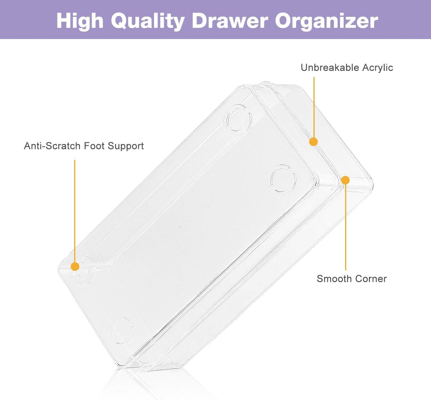 Puricon Desk Drawer Organizers (10 Pcs), Clear Versatile Plastic Storage Bins Makeup Organizer Dividers Vanity Trays for Bedroom Dresser Bathroom Kitchen Office -Clear