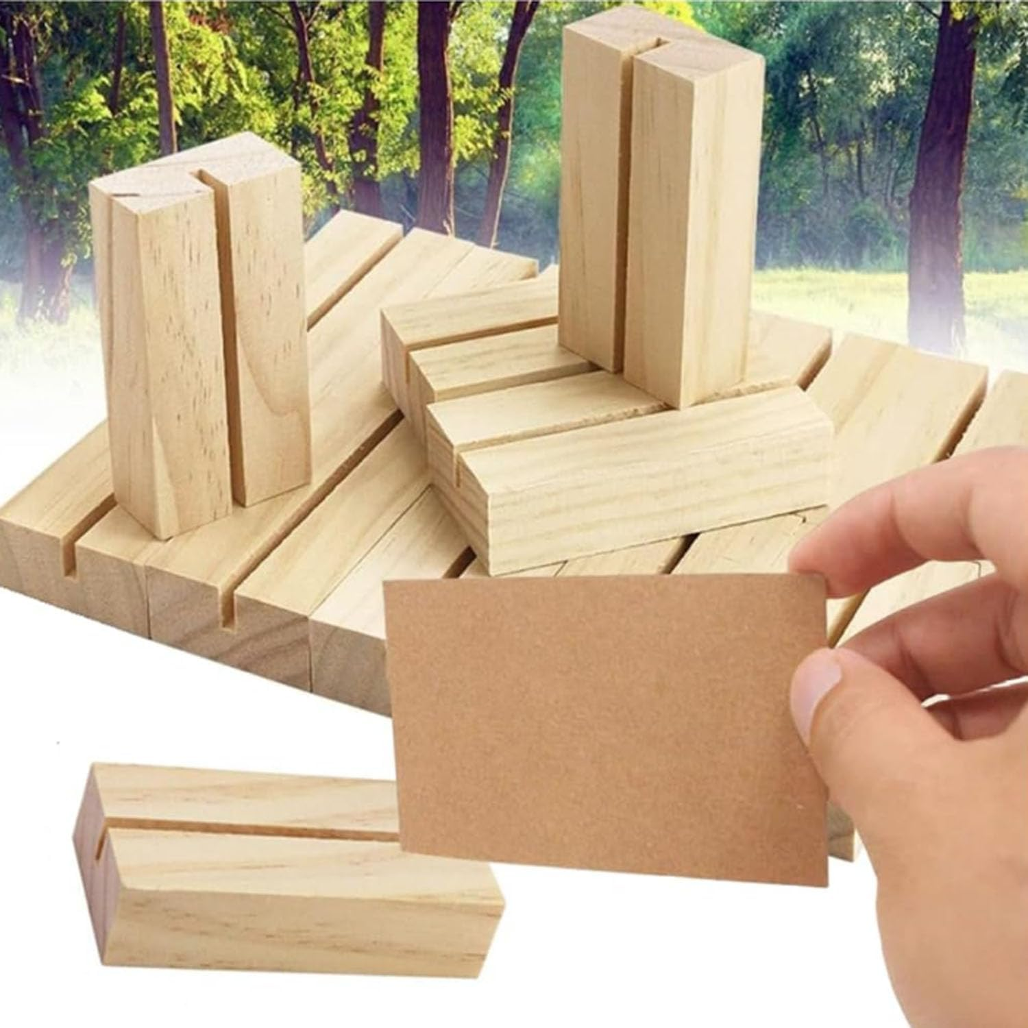 20Pcs Wooden Name Card Holder, Double Sided Display, Name Card Holder, Photo Holder, Table Number Holder, Wedding Party Event Decoration image number 4