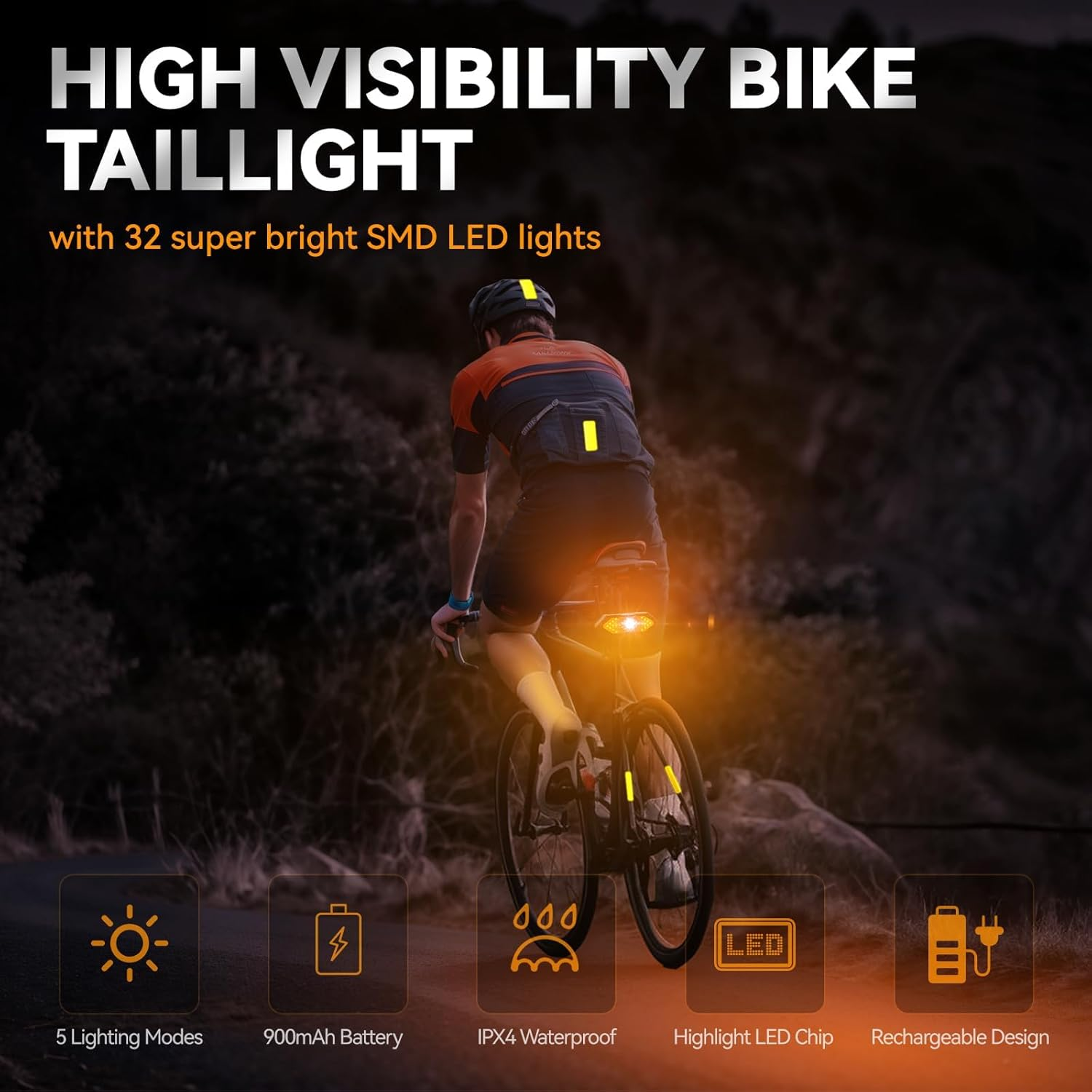 Bike Tail Light with Turn Signals USB Rechargeable Bike Turn Signals 120 Lumens Ultra Bright LED Turn Signals for Bicycle 5 Mode for Night Riding Bicycle image number 2