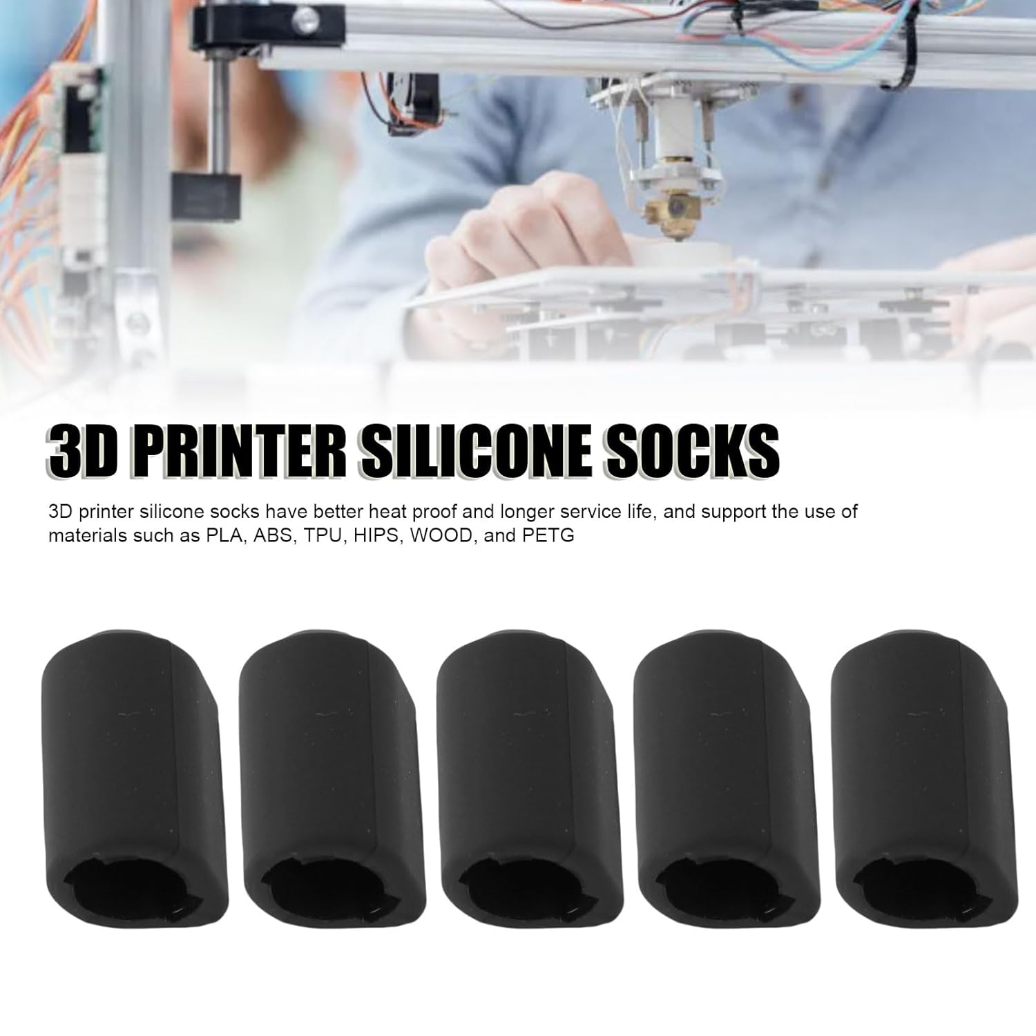 Cryfokt 5 Pcs 3D Printer Accessories Silicone Socks Heater Block Cover Fit for K2 Plus, Hi Combo, Hotend Part Insulate Protect Hot End Nozzle Print Head Silicone Cover image number 3