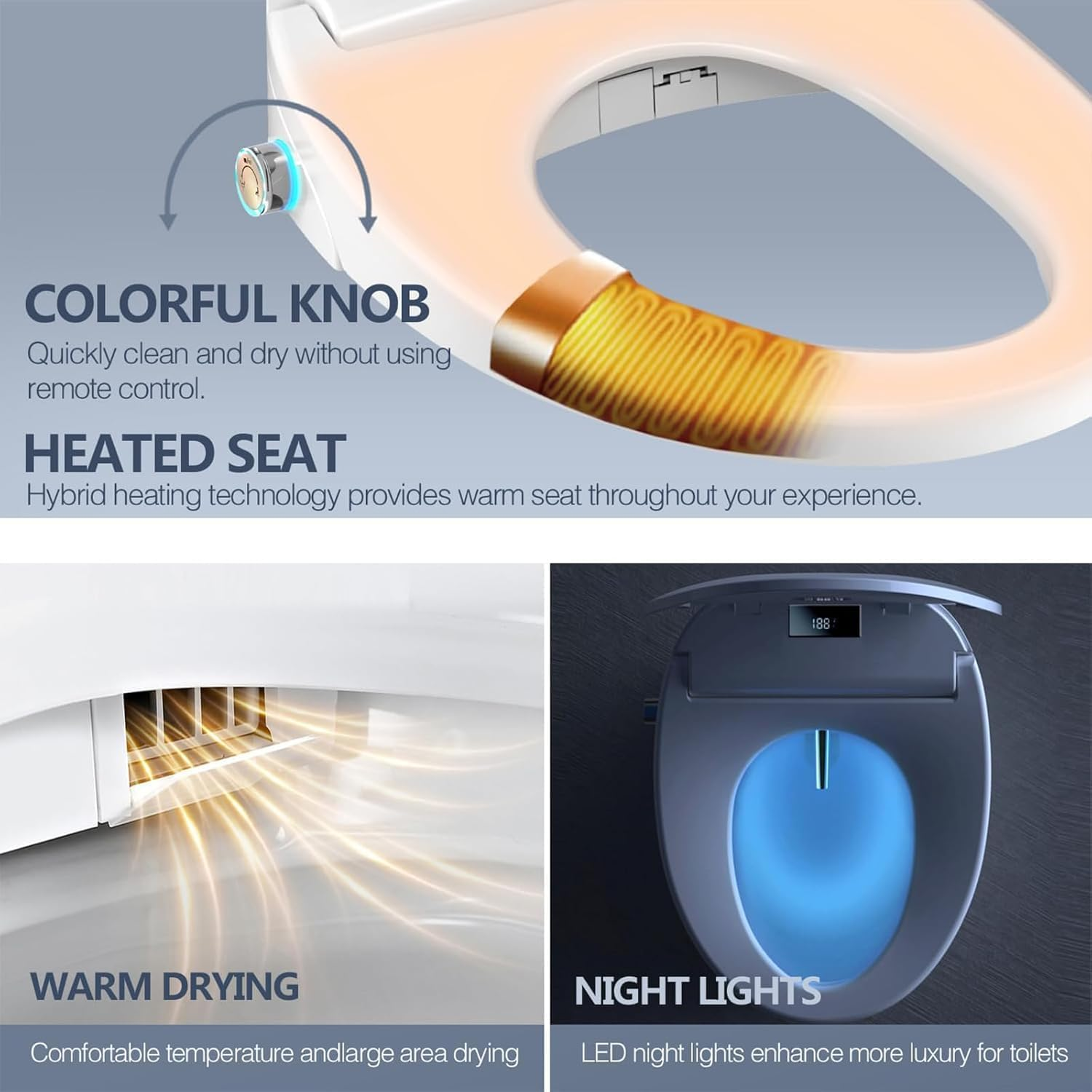 Electronic Bidet Toilet Seat, Heated Smart Toilet Seat with Wireless Remote Control, Instant Warm Water & Dryer, Feminine & Front Rear Wash, Self-Clean Nozzle, Slow Close Lid (White) image number 1