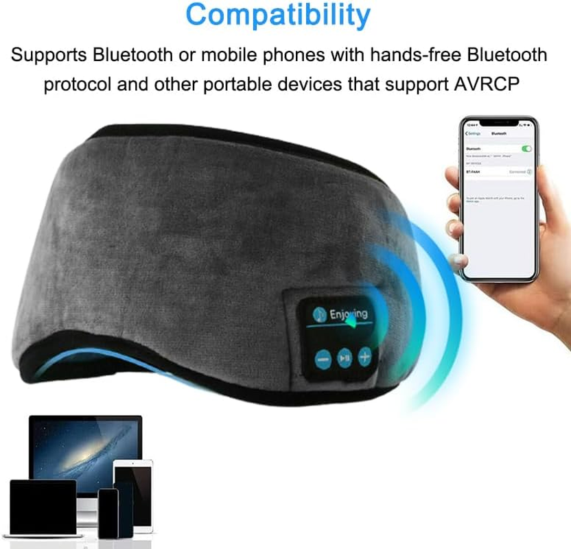 Leona Co Sleep Headphones Bluetooth 5.0 Stereo Headband, Sports Wireless Earphones Music Sleeping Eye Mask Earbuds for Mom Women Teen Running Cool Gadgets Unique Gifts (Gray) image number 1