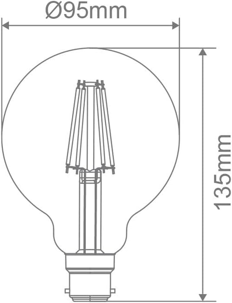 Domus Lighting G95 8.5W B22 2700K Dimmable LED Filament Light, Frosted (Pack of 2)