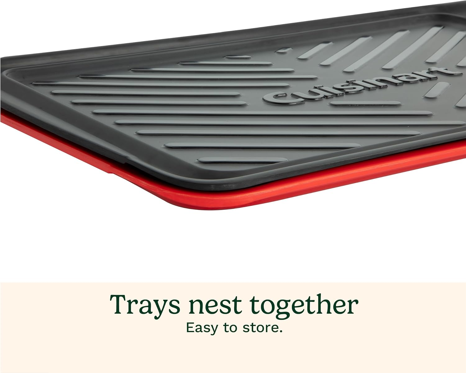 Cuisinart Grilling Prep & Serve Trays, 17X10.5 Inch BBQ Trays Safe for Food Handling, 2 Dishwasher Safe Nesting Trays Black & Red, Perfect Grilling Tray for Cooked & Raw Meat, Fits 6 Burgers image number 2