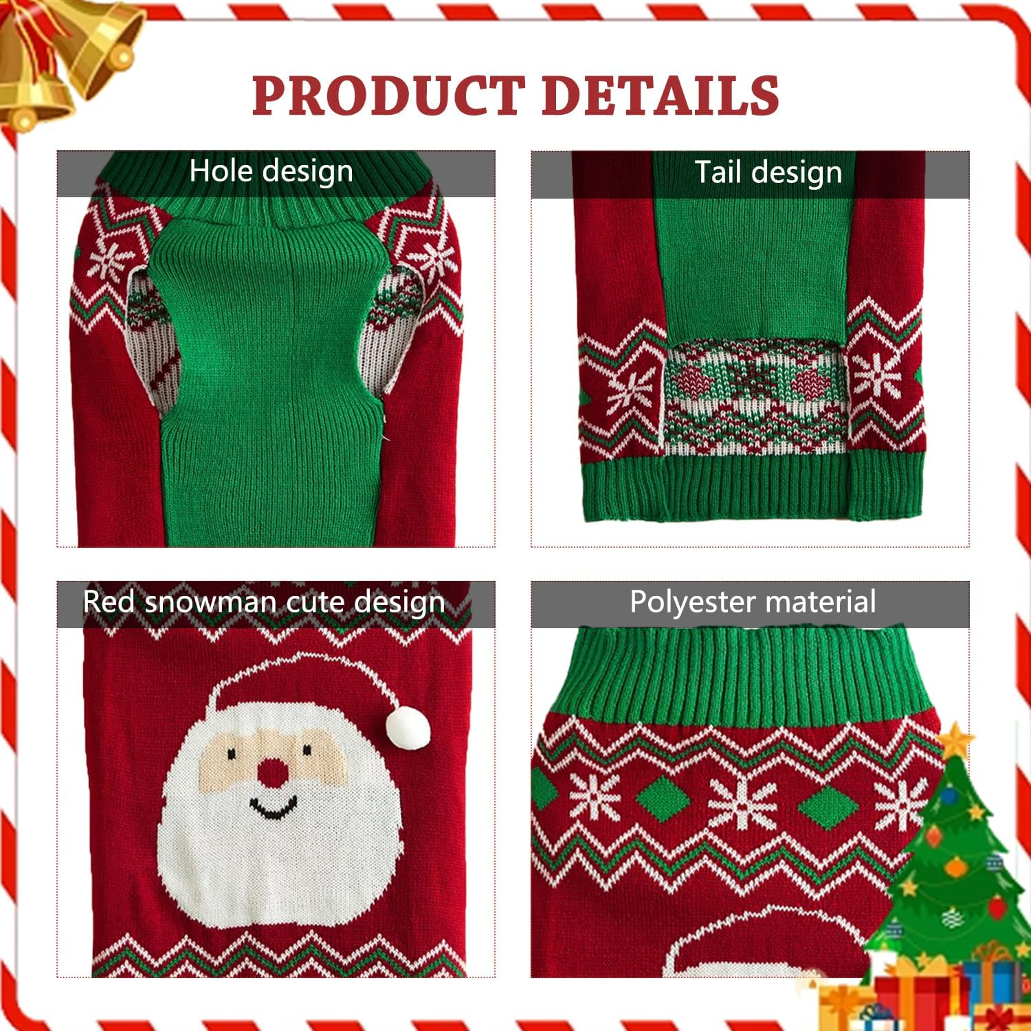 Pet Christmas Jumper, Christmas Jumper, Small Dogs, Christmas Dog Jumper with Snowman Motif, Thickening, Cute and Charming for Everyday Use When Travel, Red (XS)