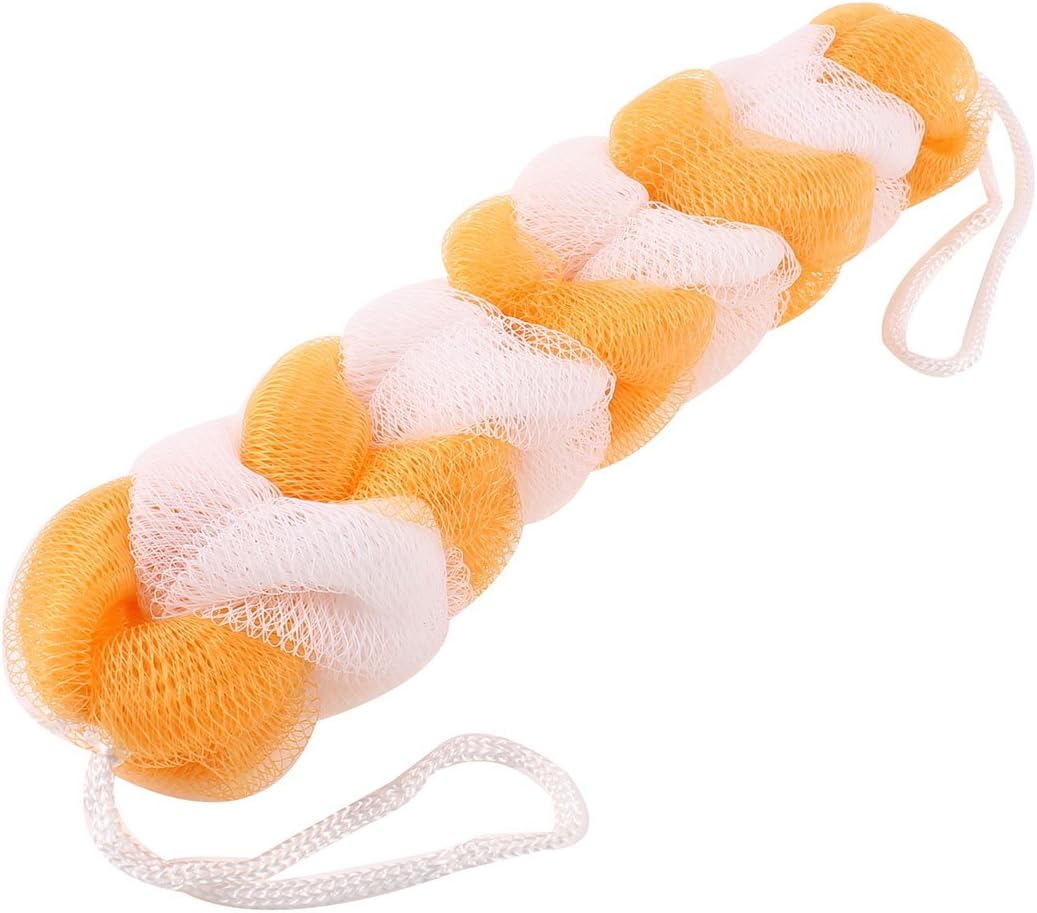 Ruilogod Hanging Hoop Mesh Net Bath Shower Pouf 11.4 Inch Length White Orange