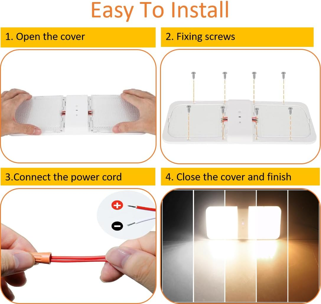 RV Lights Interior,1000 Lumens 3 Color Temp with Touch Dimming 12V LED Ceiling Downlights RV Interior Light Camper Light,For Caravan Camper Travel Trailer Sailboat Yacht Boat (2Pack)