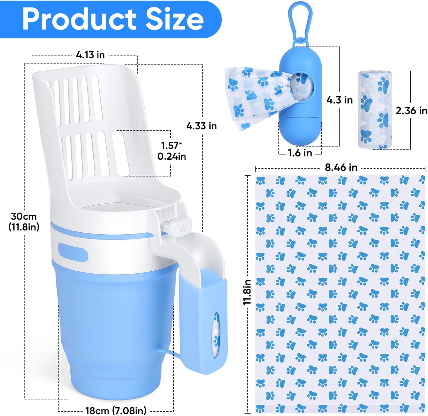 MYPIN Foldable Cat Litter Scoop with Bags, Upgraded Cat Litter Scoop with Holder and Waste Bin, Cat Litter Scoop with Extra 135 Waste Bags, Portable Cat Litter Scoop (Blue) image number 5