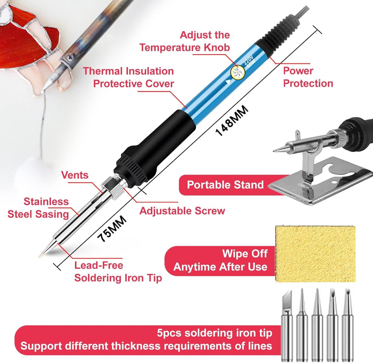 Stained Glass Starter Kit,With 3Pcs Grinder Bit + 3Pcs Grinding Disc&Glass Cutting Kit & Soldering Iron Kit&Automatic Water Supply Kit for Grinding Multi Angles&Curves image number 4