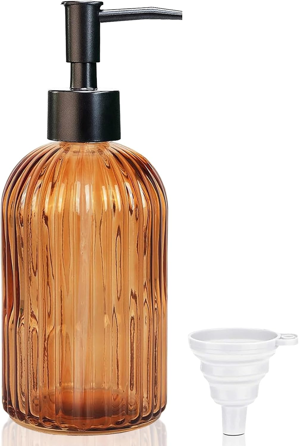 GKSCXEXE 400Ml Amber Glass Soap Dispenser with Plastic Pump & Funnel, Liquid Hand Wash Dispenser for Bathroom Kitchen, Refillable Pump Bottle Bottle for Hand Soap, Dish Soap, Shampoo, Lotions image number 6