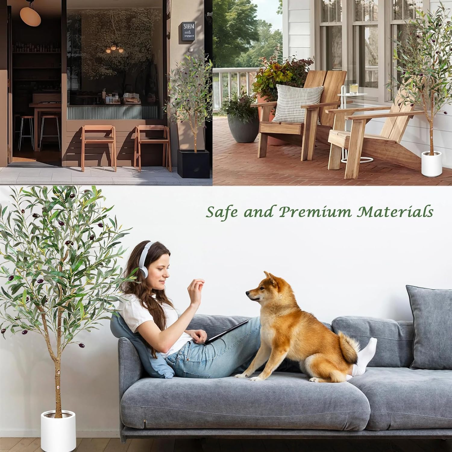 Lenamos Olive Trees Artificial Indoor, Tall Faux Olive Tree with White Tall Planter, Artificial Plants with Natural Wood Trunk and Lifelike Fruits for Home Office Decor (4.3Ft/130Cm) image number 1