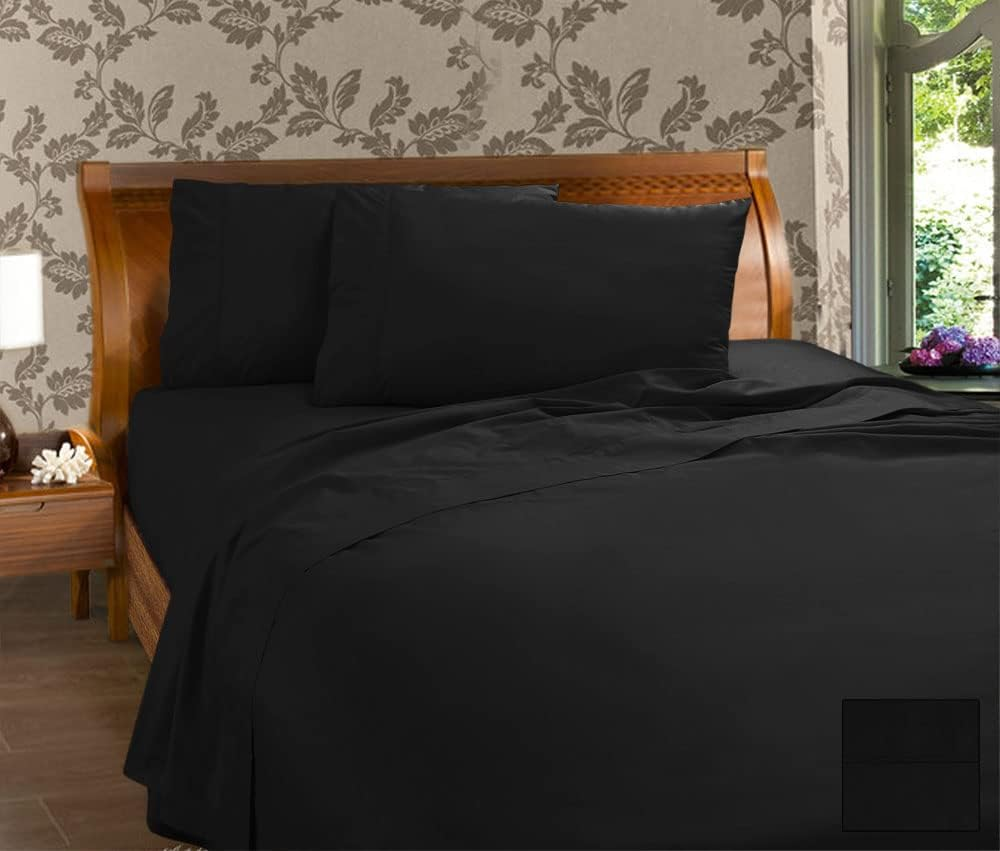 Kingdom 225 Thread Count Easy Care Percale Sheet Set, King, Black