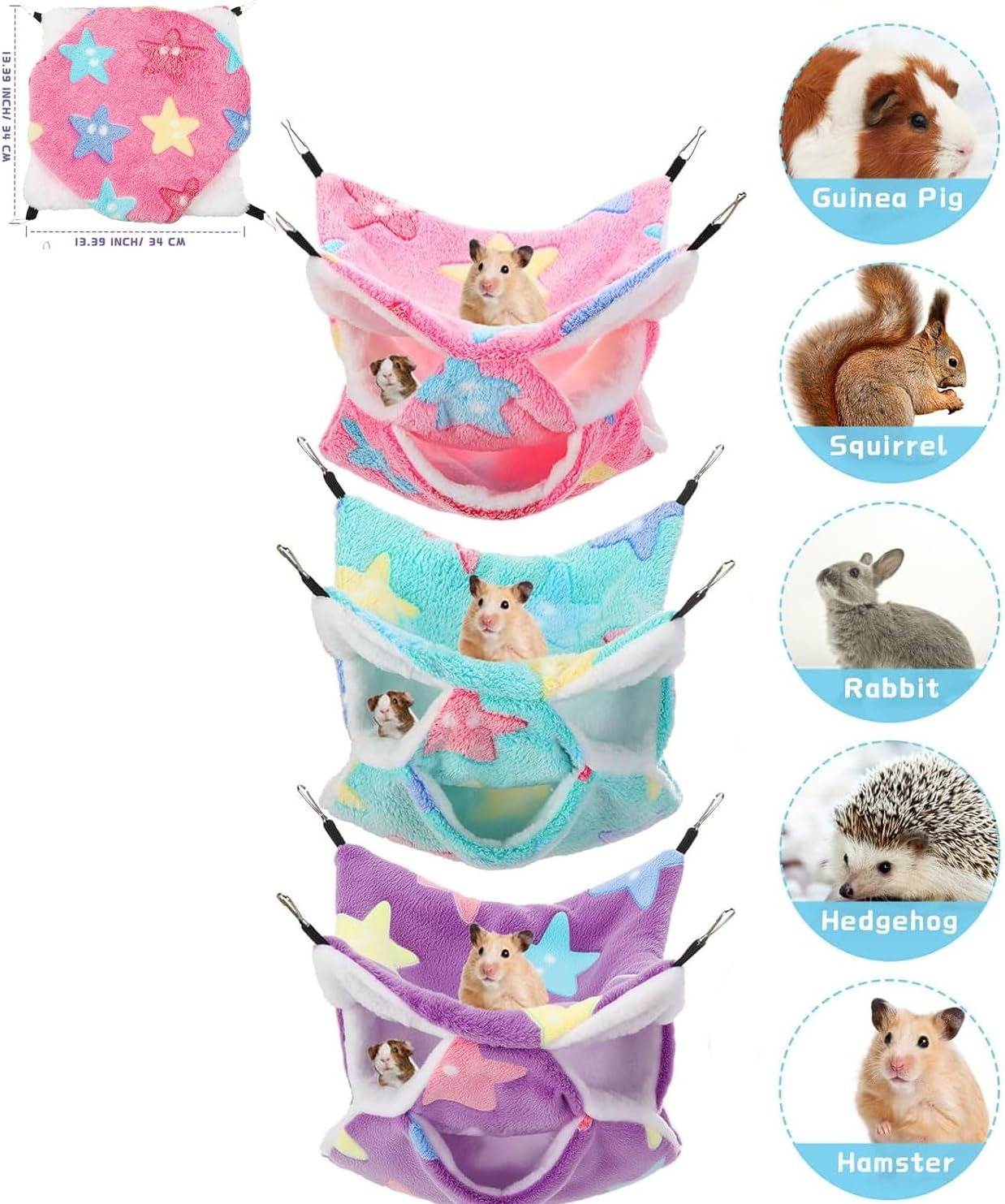 WEZCHUGHAOL 3-Piece 2-Layer Soft Fluffy Pet Cage Hammocks Set for Guinea Pigs, Hamsters & Rats - Double Layer Cozy Small Animal Hanging Bed ﻿ image number 3