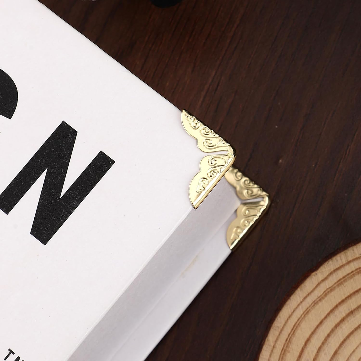 100Pcs Metal Book Corner Protectors, Vintage Book Corner Covers Decorative Paperback Book Edge Protector for Photo Album Notebook Scrapbook Menu File Folder (Gold) image number 1