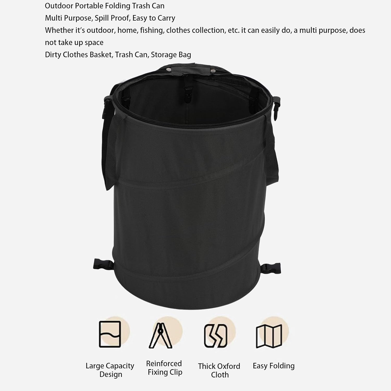 Collapsible Trash Can, Pop up Outdoor Garbage Can 600D Oxford Cloth Camping Trash Can Utility Container with Lid, Reusable Outdoor Trash Garden Yard Trash Bag for Camping, image number 6