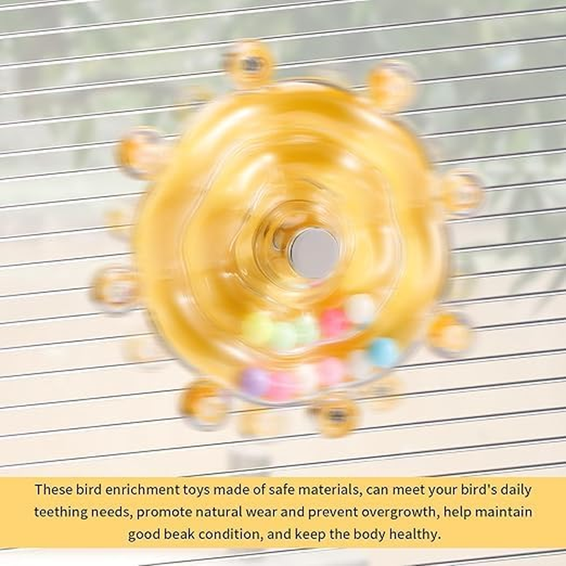 Fokmuaex 2 Pack Natural Wood Parrot Toys with Spinner Wheels - Interactive Bird Cage Accessories for Chewing, Exercise & Foraging, Colorful Spinning Rattles for Conures, Cockatiels, Parakeets