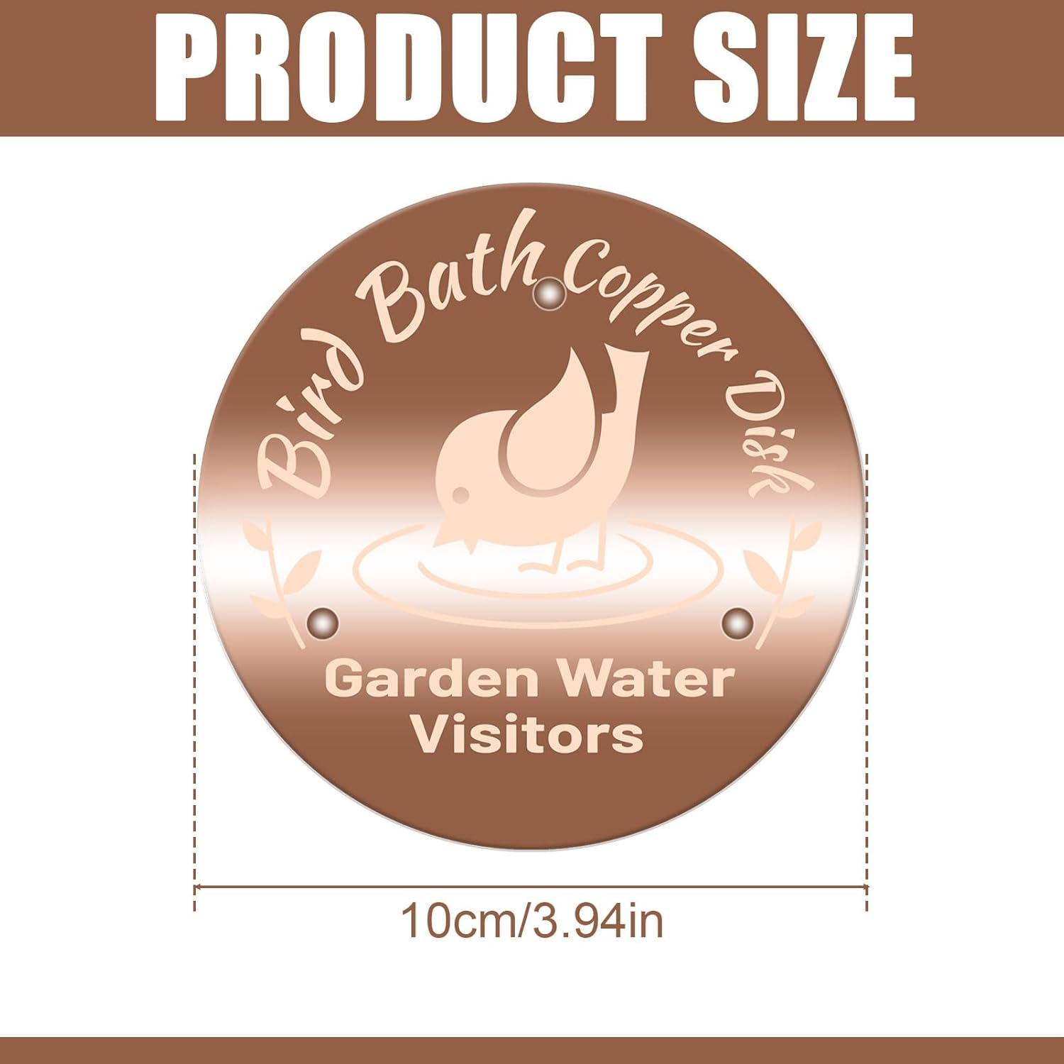 Pure Copper Bird Bath Disc, 3.94In/10Cm Diameter round Shaped Bird Bath Purification Disk for Physical Safe Clean Water and Outdoor Birdbath Tray Cleaning image number 4