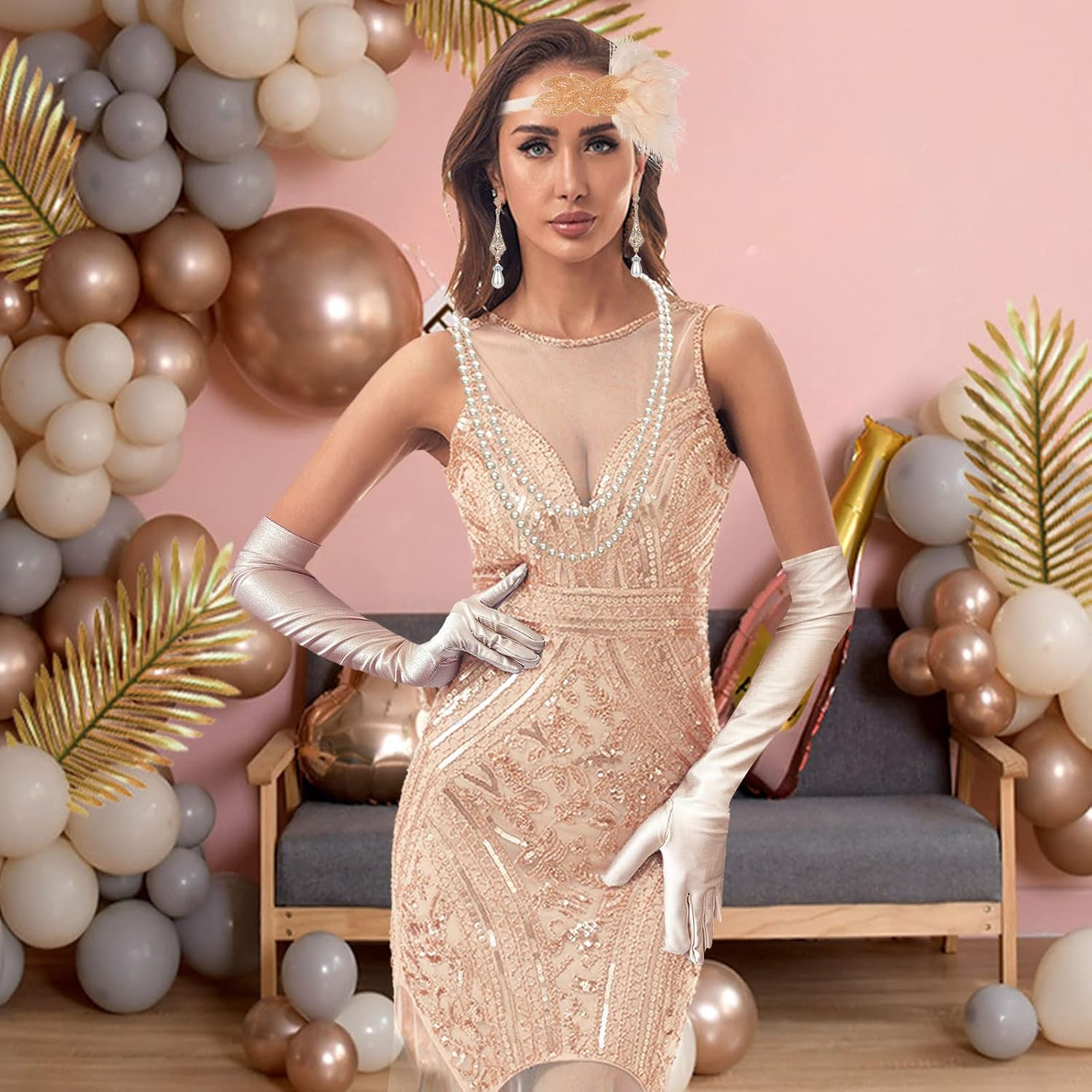 4 Pieces 20S Facny Dress Accessories, Great Gatsby Accessories for Women, 1920S Vintage Flapper Dress Up, Flapper Charleston Accessories, for 20S Party Halloween Masquerade image number 5