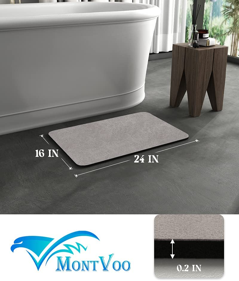 Montvoo -Bath Mat-Rubber Backing Non Slipthin Bathroom Rugs Fit under Door- Quick Dry Absorbent Faux Suede Surface Grey Bathroom Floor Mats-Shower Rug for in Front of Bathtub Shower Gray 16X24 image number 4