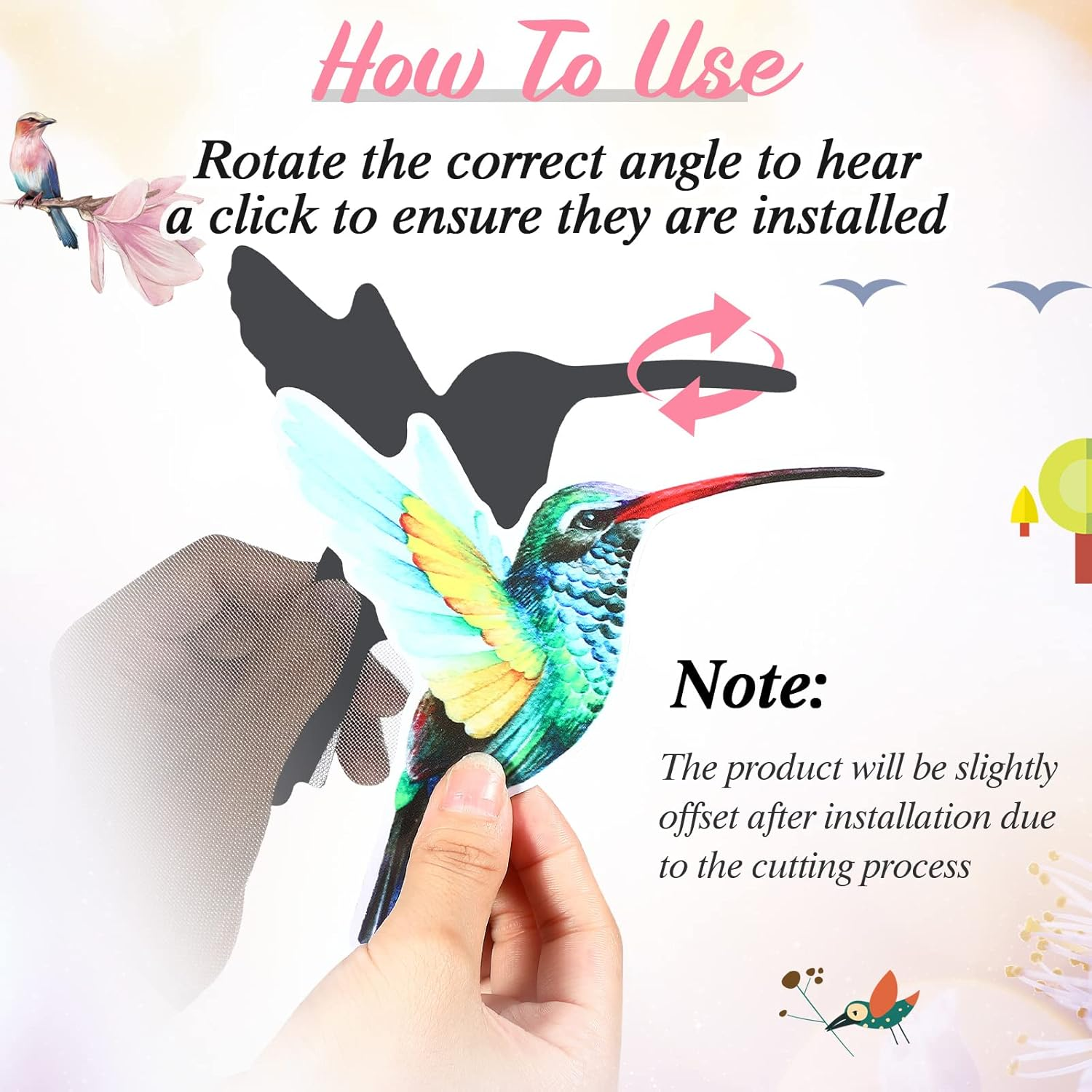 12 Pieces Humming Bird Screen Saver Magnets Decorative Flexible Double Sided Magnetic Stickers for Screen Doors, Patio Doors Decoration, Helps to Stop Walking into Screens