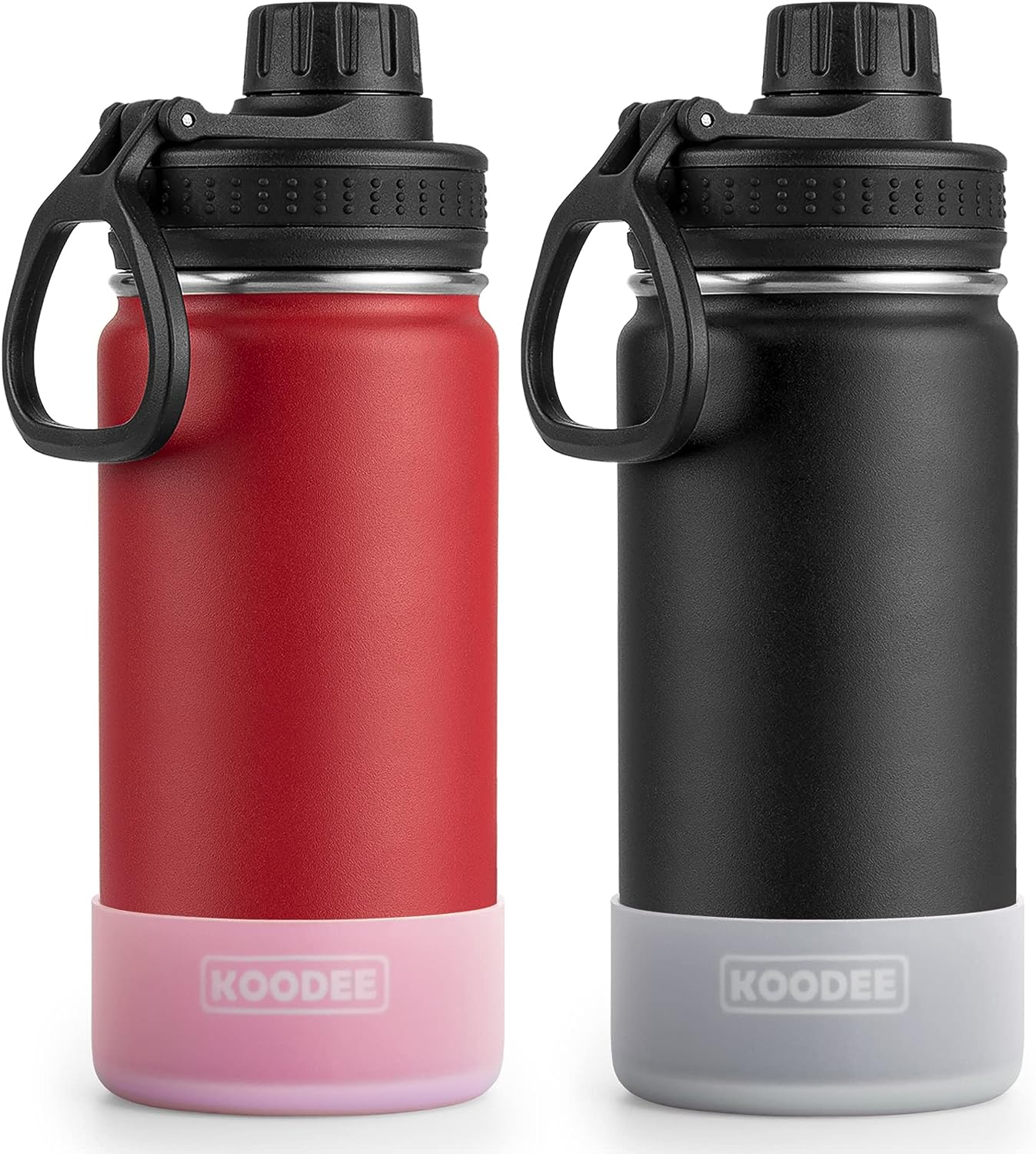 Koodee 2 Pack Water Bottle 530Ml Stainless Steel Vacuum Insulated Sports Water Bottle for Girls and Boys, BPA Free Leakproof (18Oz Canyon Red-Black)