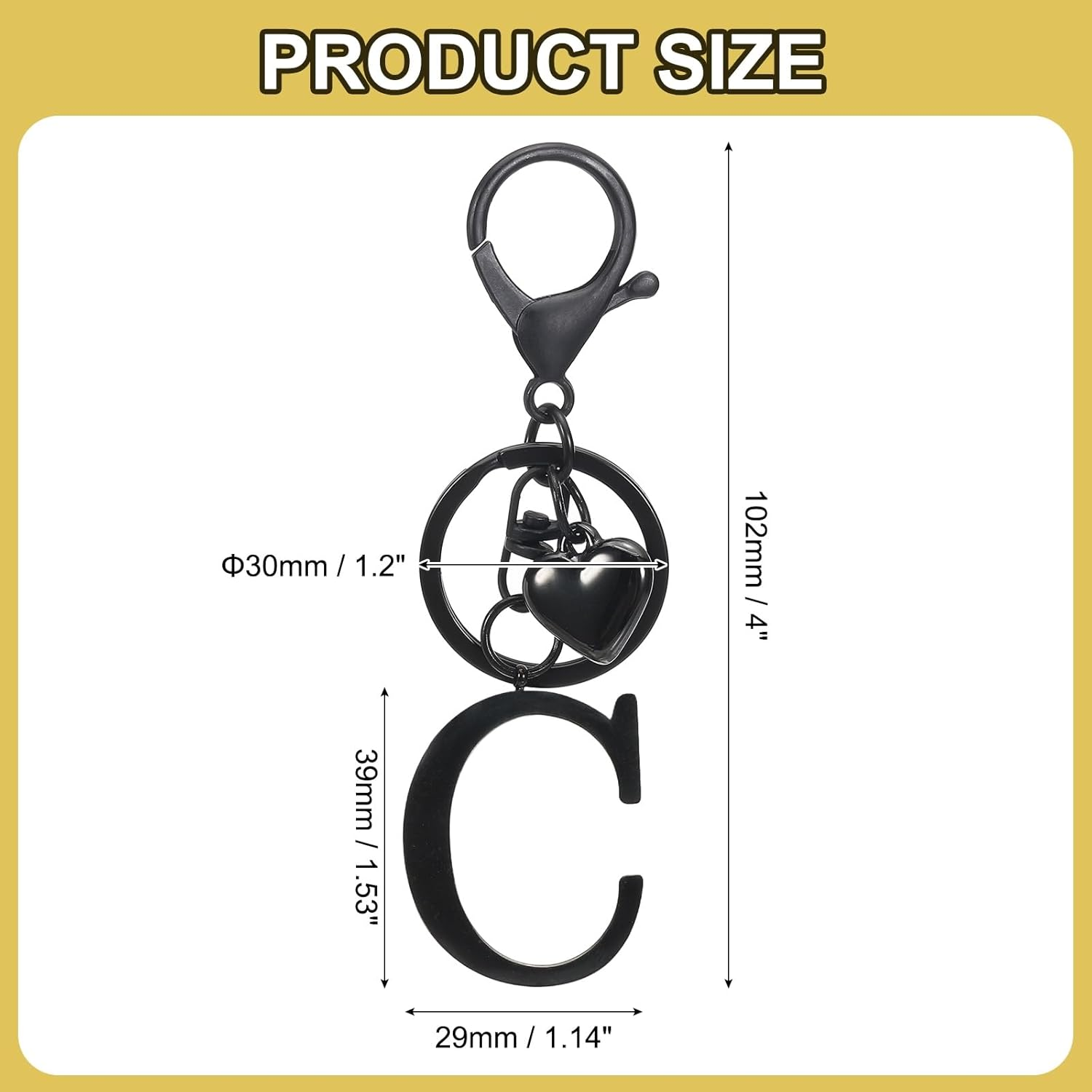 Sourcing Map Heart Initial Letter Keychain, Stainless Steel Keyring Alphabet Charm for Handbag, Women Purse