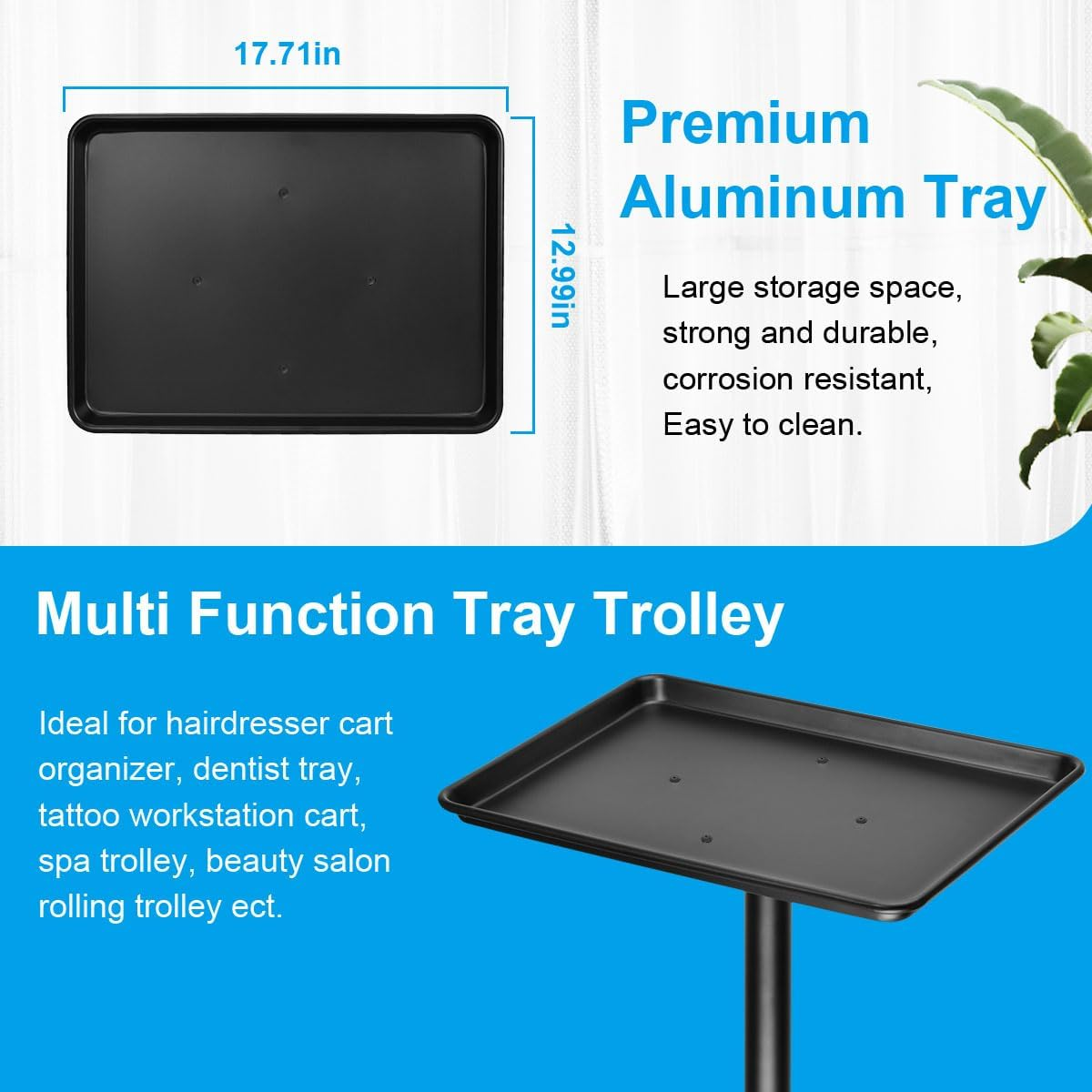 FLOLXNB Salon Tray Cart Premium Aluminum Tattoo Tray Rolling Trolley Adjustable Height Storage Utility Cart for Clinic Spa Rolling Tray (Black) image number 2