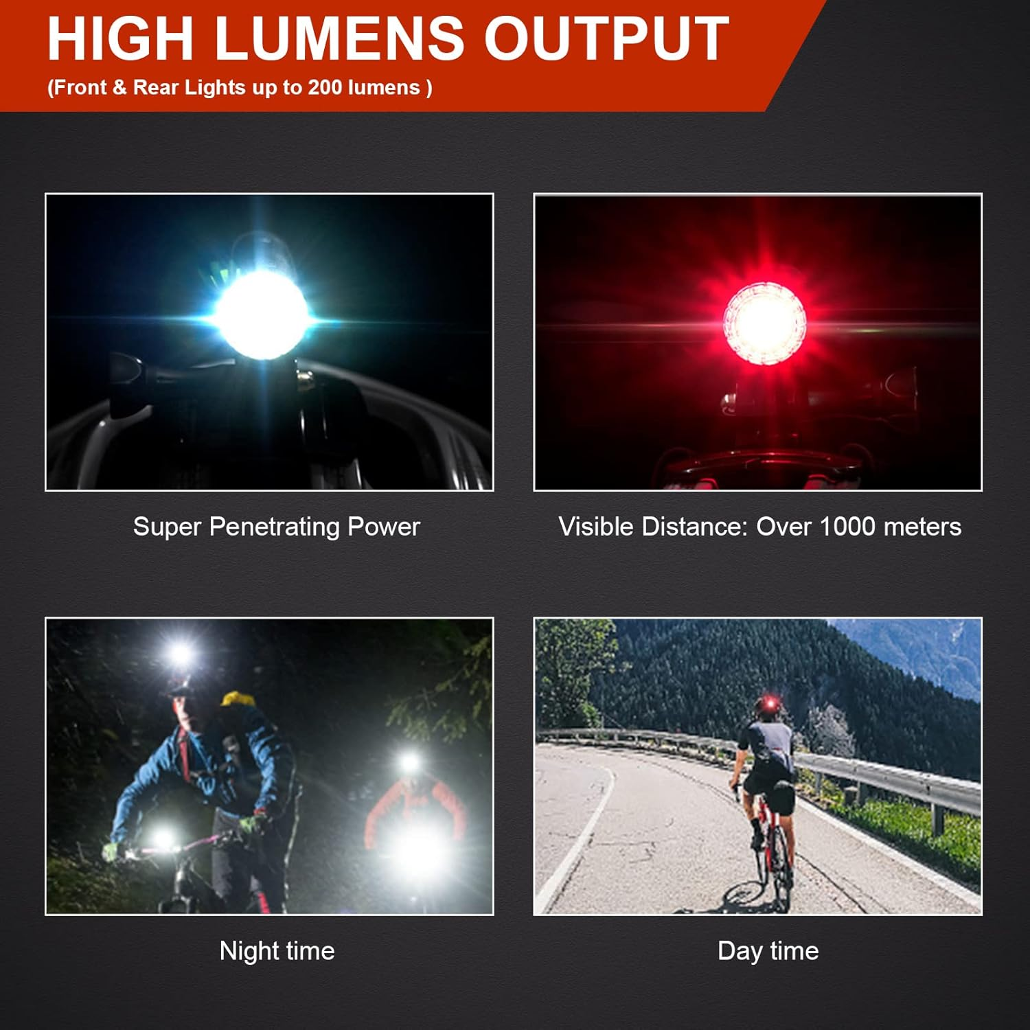 JINKEY Bike Helmet Light Front and Rear Rechargeable LED Bicycle Light IP66 Waterproof Mountain Bike Headlight 5 Warning Light Modes with Bracket Mount for Night Safety Riding image number 2